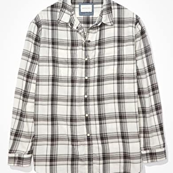 American Eagle Women Boyfriend Fit Oversized Flannel Shirt XS White - Picture 1 of 3